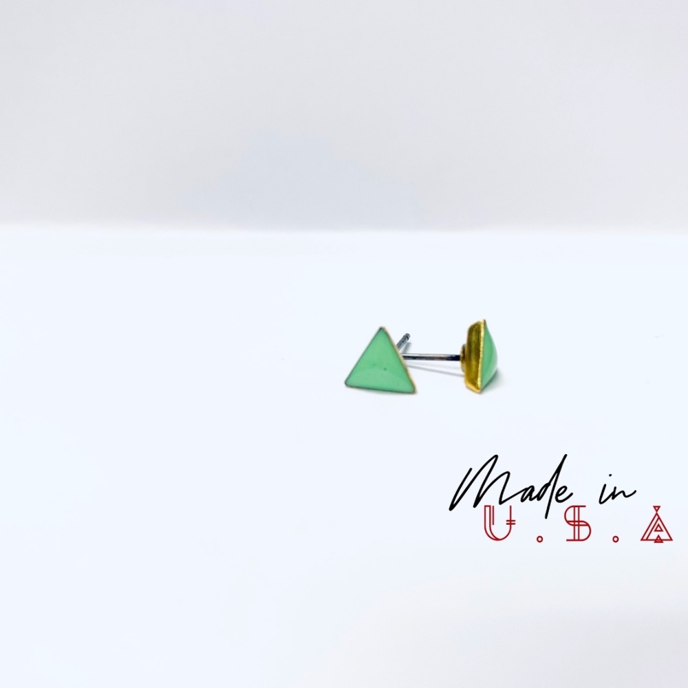 Triangle Gold Base Earring - Mint Green